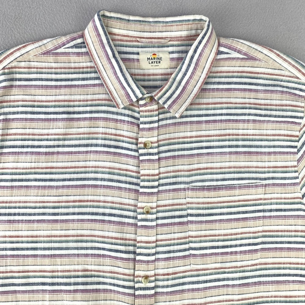Marine Layer Stretch Selvedge Shirt Mens XXL Multi-Color Striped Short Sleeve